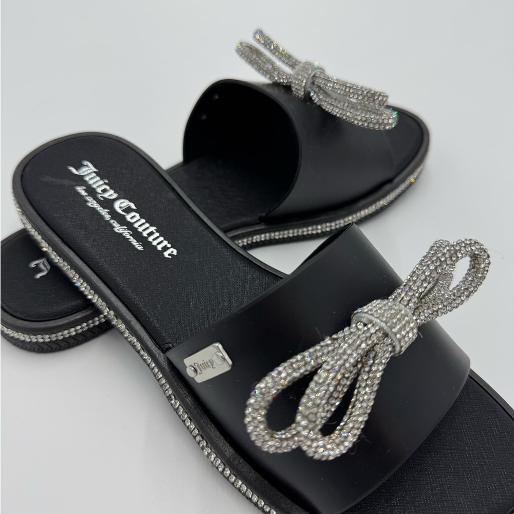 Juicy Couture Black Sandals with Glittering Silver Bows